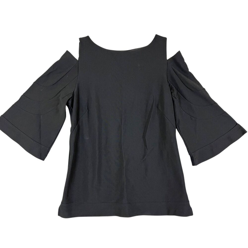 Boston Proper Cold Shoulder Pullover Top Flare 3/4 Sleeve Blk Comfort Stretch, L